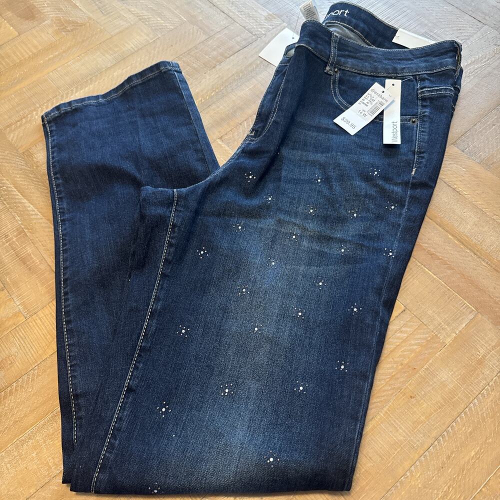 Westport Woman's Straight Cut Jeans Mid Rise Rhinestone Jeans 14w Plus Size NWT